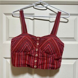 american eagle burgundy/auburn, striped, button, cropped tank